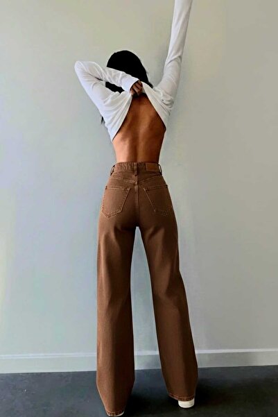 Trn JNS Bianca material elastic Pantaloni casual din denim maro pentru femei ...