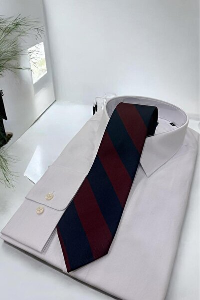 Sarar ربطة عنق من الألياف الدقيقة مقاس 8 سم باللون الأحمر الداكن والأزرق الداكن KR-08