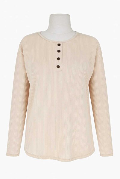 Nacar Moda Kadın Likralı Orta Yaş Ve Üzeri Kışlık Triko Krem Anne Penye Bluz Yeni Sezon Burgu Desenli