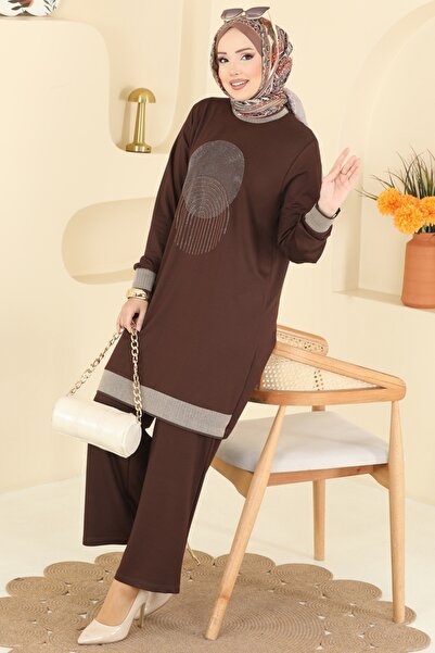 ModaMerve Ribana Detaylı İkili Takım 3462UZ662-MS Kahve