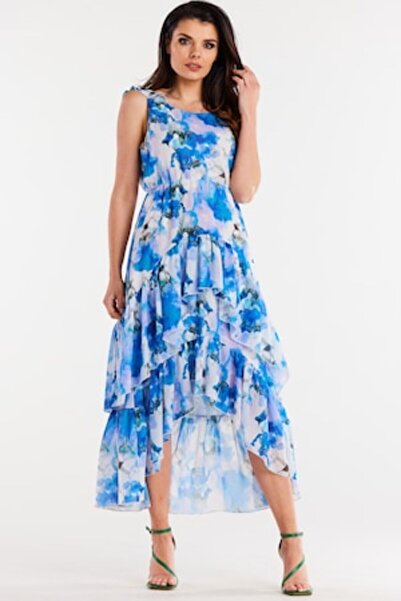 Awama - Midi Floral Sleeveless Dress A500, Blue