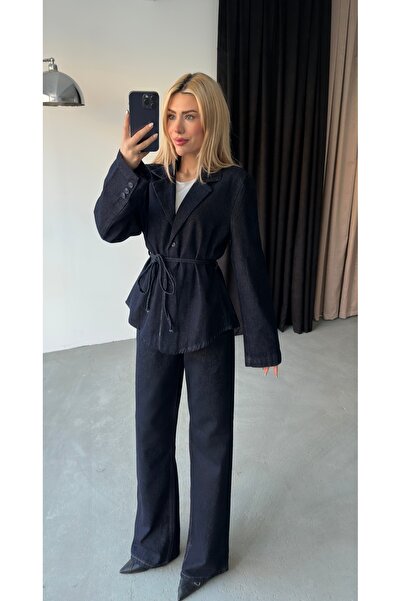 Ekim Store Jachetă blazer din denim cu șireturi