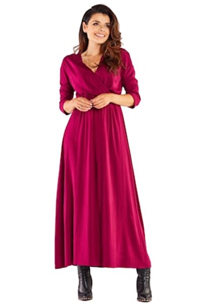 Awama Long Dress, 97% Viscose 3% Elastane, Burgundy, Size S