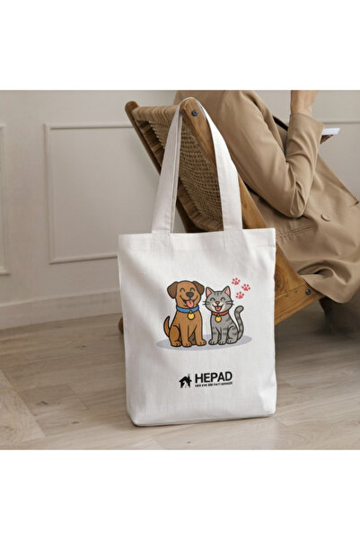 hepad Kedi Köpek Temalı Bez Çanta