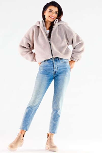 Awama Women's Bomber Jacket, Polyester, Size L/XL, Beige