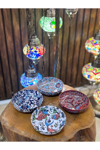 Karınca Global 4-Piece Metal Porcelain-Patterned Snack Bowl, Organizer, Sauce Bowl