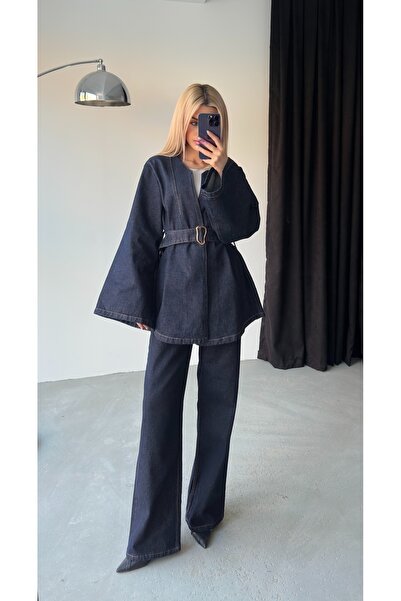 Ekim Store Waist-Tied Kimono Jacket Pants Denim Suit