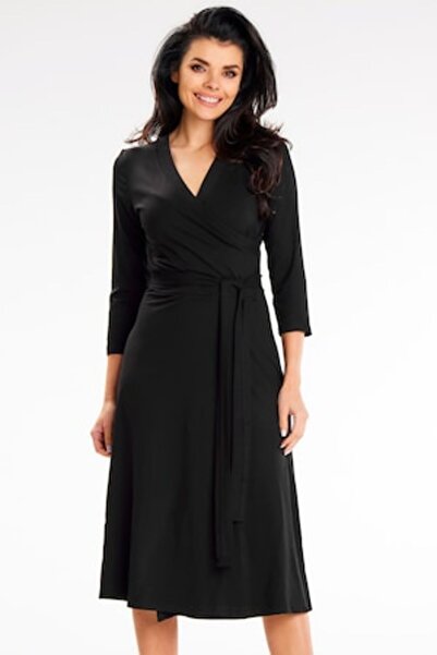 Awama - Midi 3/4 Sleeve Dress A653, Black