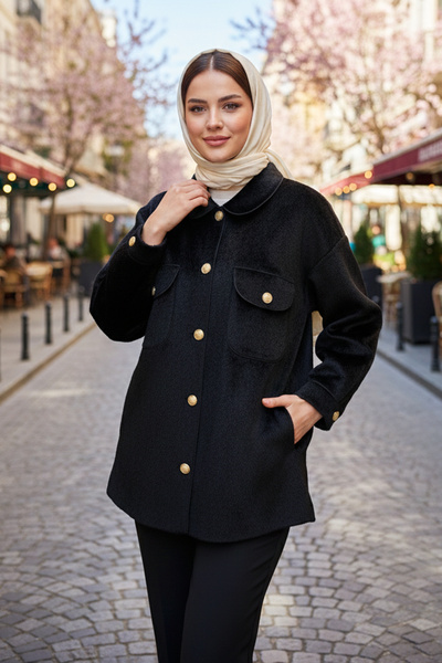 Lale Butik Μπουφάν με λεπτομέρεια με κουμπιά και τσέπες 32412 Μαύρο