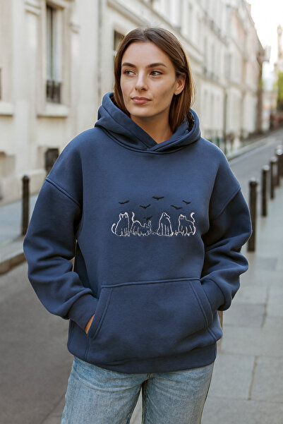 harmony factory ghost pisică ler brodat supradimensionat hoohie 3 fire cu căp...