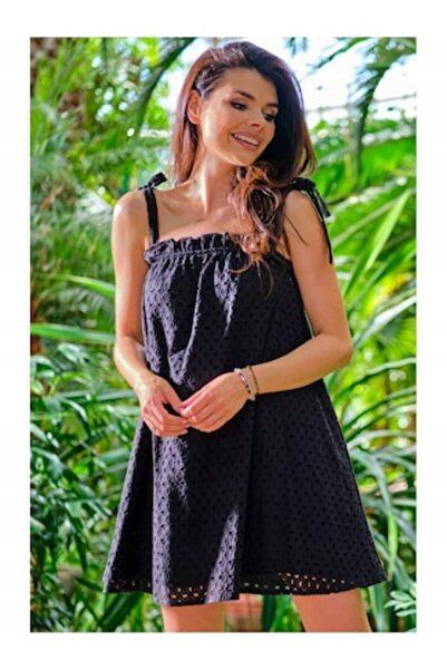 Awama - Rochie scurtă, fără mâneci, din bumbac, casual, A434, neagră