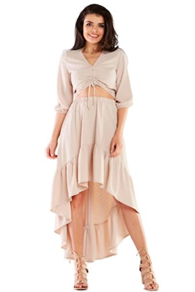 Awama - 3/4 Sleeve Polyester Blouse A423, Beige