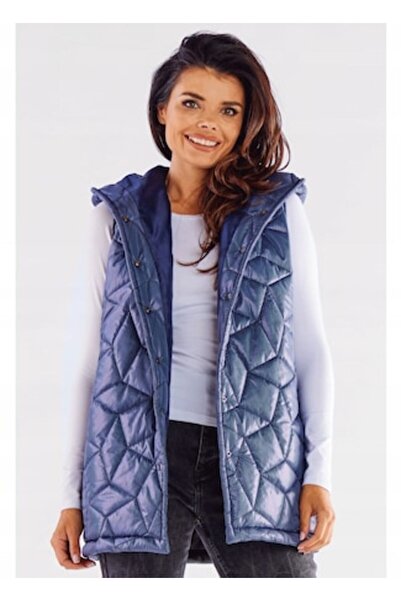 Awama - Women's hooded vest, geometric, dark blue, S/M