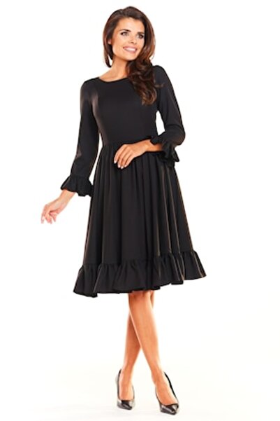 Awama Women's Dress A235, Polyester, Black, Size S