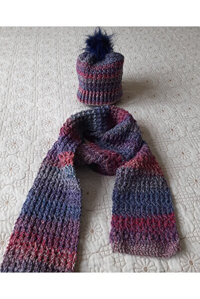 cafemtırakhobievi KIRMIZI MOTİFLİ ATKI-BERE TAKIMI