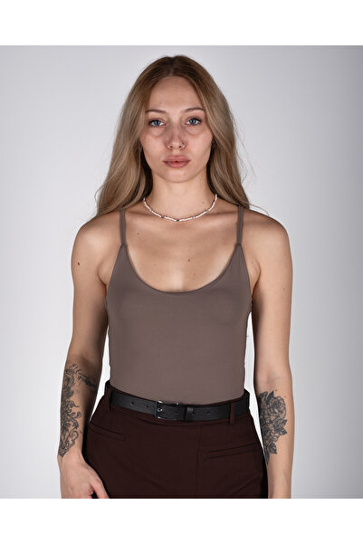 OZHE Basic İnce Askılı Vücudu Saran Fit Kalıp Badi/Atlet