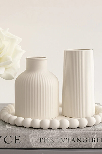 Genel Markalar 2’li Bohem Iskandinav Vazo Ve Boncuk Detaylı Dekoratif Altlık ...