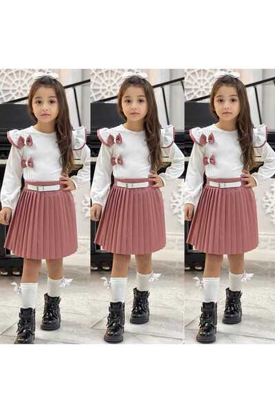 junior baby kids PİLİSELİ DERİ ETEK FİTİLLİ FİYONK DETAYLI PENYE BADY İKİLİ E...