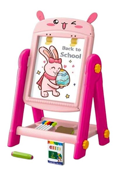 Toybox حامل فني بلاستيكي قابل للتعديل من توي بوكس - سبورة بيضاء وسبورة طباشيرية مع ملحقات