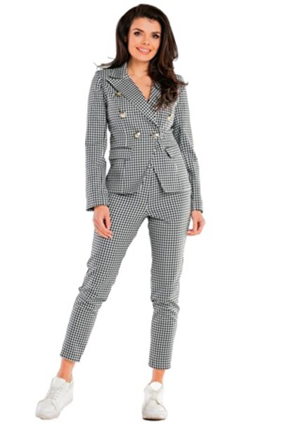 Awama Women's Pants, Polyester, Black/White, XL