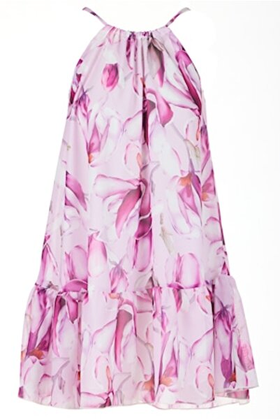 Awama Women's Flared Polyester Dress, Pink, L-XL