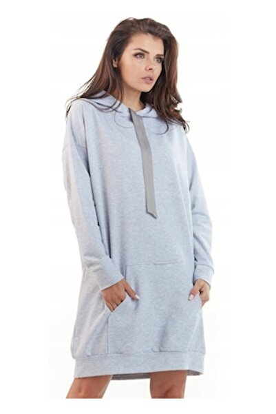 Awama Hanorac lung pentru femei, bumbac/poliester/elastan, gri, mărime universală