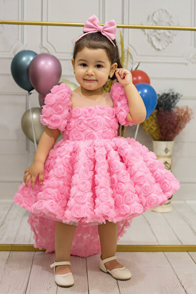Tomac Kız Çocuk Gül Detaylı Prenses Abiye Elbise – Kabarık, Özel Gün & Doğum ...