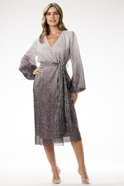 Awama Sequin Dress A702 - Silver - XL