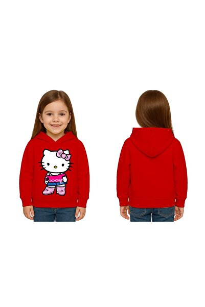 SEDİRLİ سويت شيرت للأطفال من هيلو كيتي مطبوع للجنسين مطبوع بغطاء رأس 3 خيوط م...