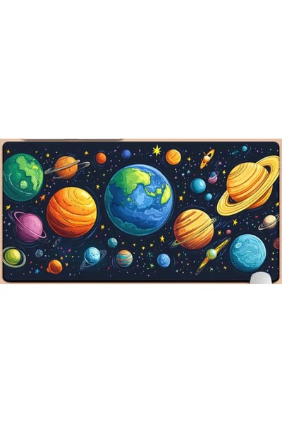 sgeteknoloji Sge Technology 70X30 cm Cosmic Planets Anti-Slip Base Speed Surface Gamer Mouse Pad Gaming