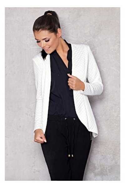 Awama - Women's Blazer, M, Quilted Knit, Slim Fit, White