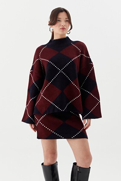 Shopping Shop Knitwear Baklava Patterned Skirt Suit Bordo