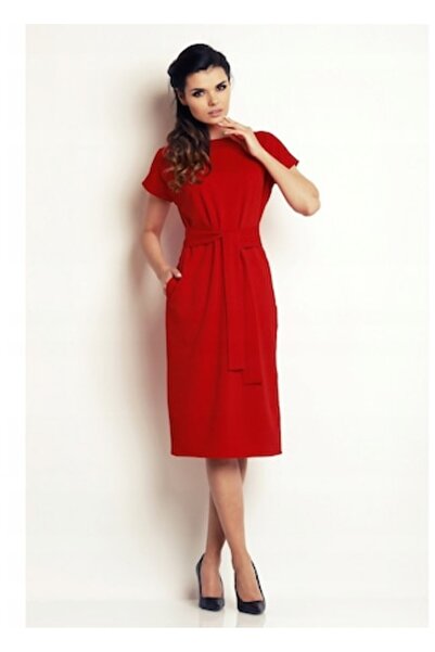 Awama Women's Dress A142, Red, Polyester, Size S