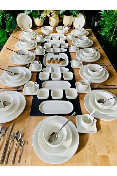 ACAR Modern Sade 109 Parça 12 Kişilik Yemek Takımı Ve Kahvaltı Takımı