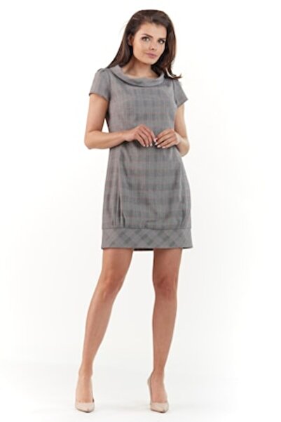 Awama - Women's Dress, Polyester, Gray, Checkered Pattern, A220