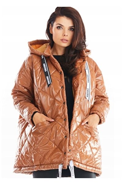 Awama Quilted Oversized Women's Jacket, Polyester, Beige, One Size
