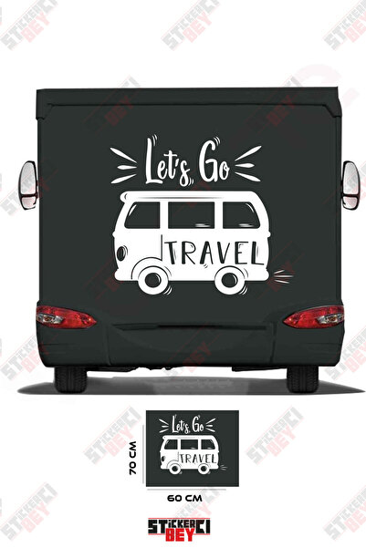 STİCKERCI BEY ملصق كرفان مكتوب عليه 'Let's Go Travel' مع صورة كرفان