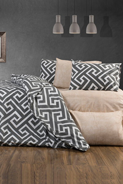 Pazarika Siva Geometrijski dezen Bračni Set posteljine – Moderni grčki dizajn