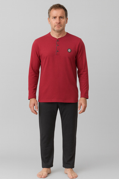 Pjs Pijama طقم بيجامة رجالي من القطن بثلاثة أزرار