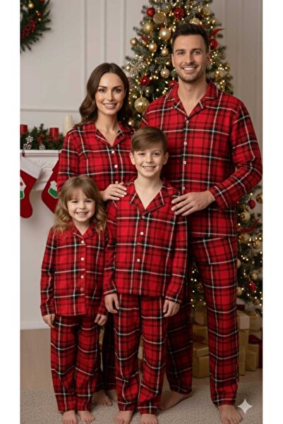 Elidabutik Καρό μοντέλο από ύφασμα κρεπ σουέντ, κόκκινο σετ πιτζάμες