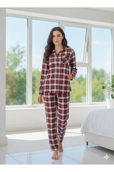 SVS Kadın ekose pijama takım %100 pamuk