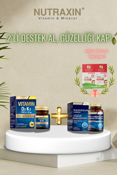 Nutraxin NutraxinMagnezyum+K2 Tablet 2’li Set Ağda Bandı Hediyeli Kas,Kemik D...