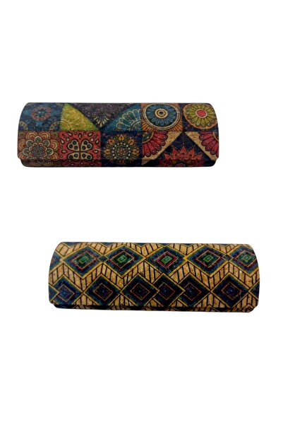 OEM Set of 2 Glasses holder, sun/vision, cork wall, floral/checkered, Japanese design, with magnetic closure