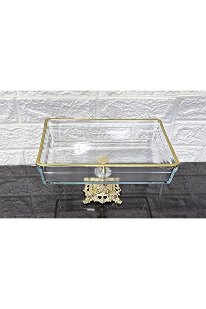 atabey home Premium Rectangular Bowl 28 cm Cast Gold with Legs & Presentation Stand & Cucumber