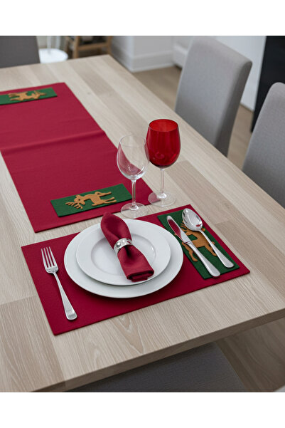 liya lazer pleksi Yılbaşı Temalı Runner ve 6'lı Amerikan Servis Seti