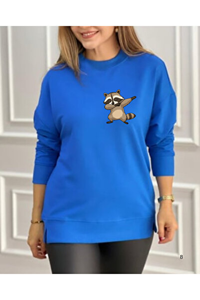 shi dumanlar giyim Unisex Rakun Uu Baskılı Oversize Bisiklet Yaka Sweatshirt