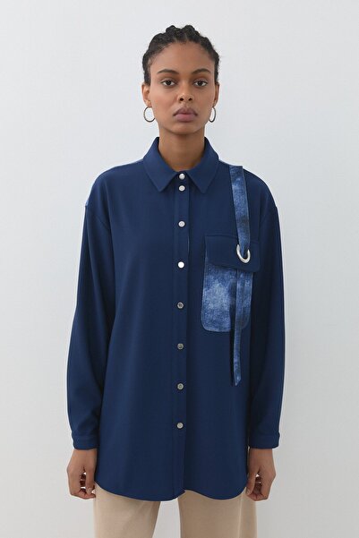 Nihan Kuşgözü Detaylı Örme Tunik Lacivert