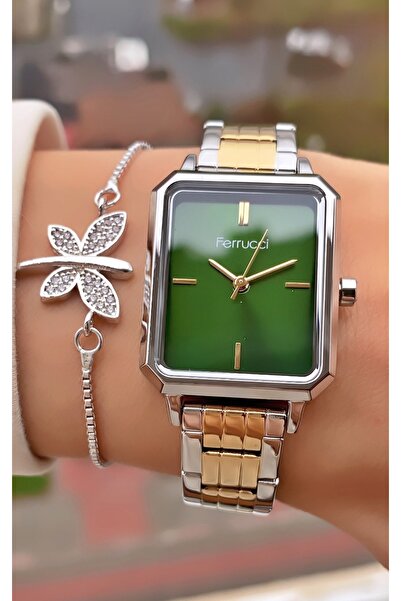 Ferrucci Brand Original Yellow Silver Color 2 Years Warranty Steel Case Women's Wristwatch - with Bracelet Gift