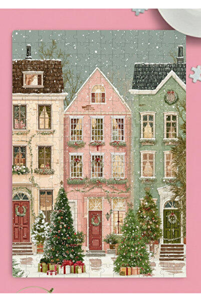 PRİNTOPİA DESİGN Neşeli Kasaba Noel Eğlencesi Puzzle - Yeni Yıl Hediye Dekorasyon Ayaklı Yap-boz-Hediyelik Eşya
