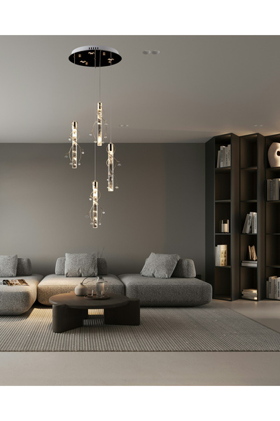 MİRAN HOME Modern Sarmal Kristal Cam 4Lü Sarkıt Avize/Modern Sarkıt Avize/ 4l...